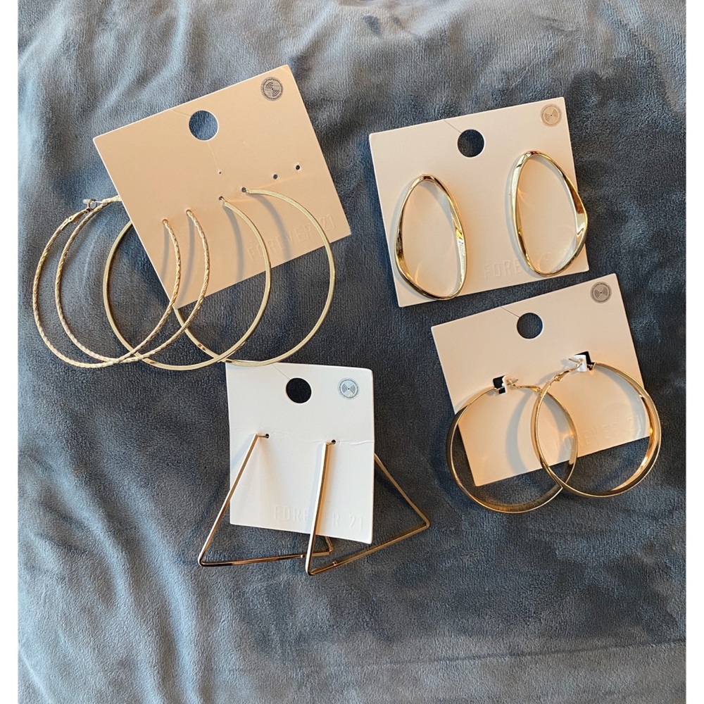 FOREVER 21 HOOP, OVAL, & TRIANGULAR EARRINGS